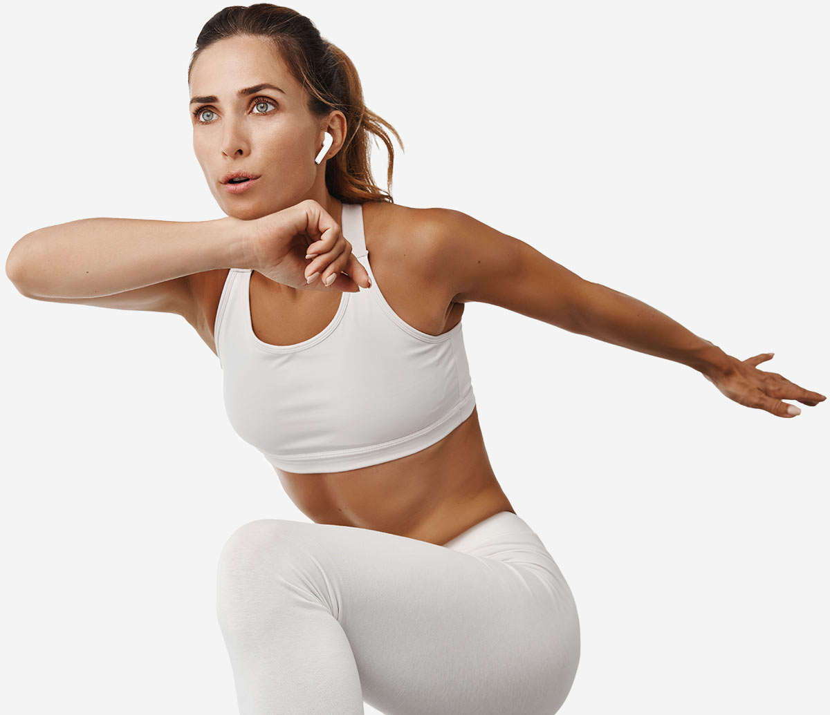 woman is stretching and promoting fitness plan